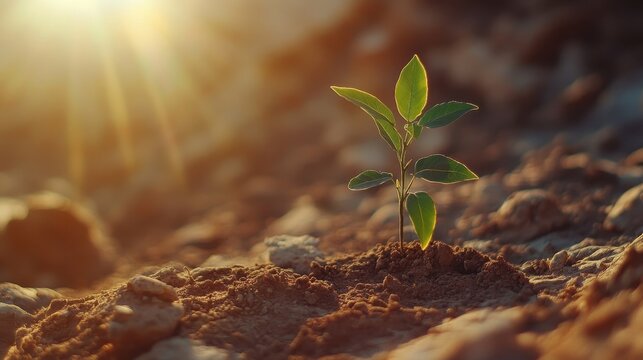 Resilient Sapling Emerging from Arid Land