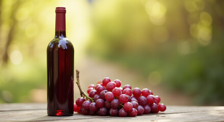 Obraz premium red wine and grapes on wooden table