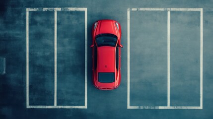 Red car in a parking lot
