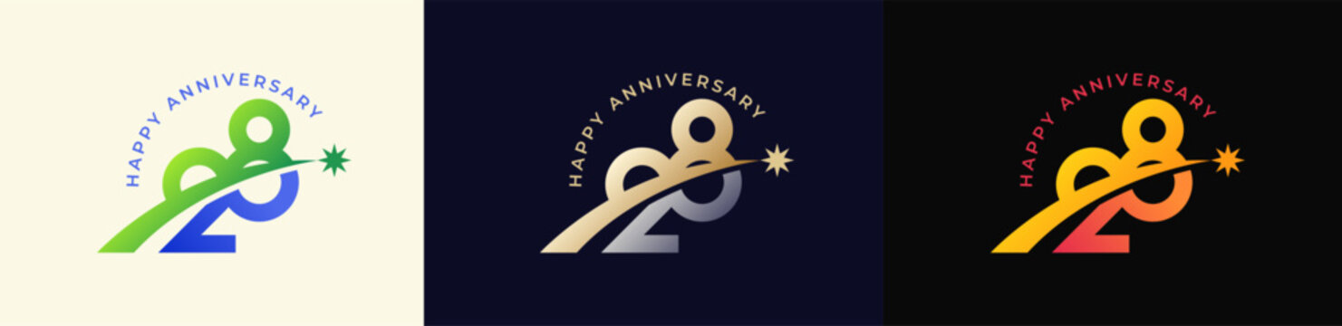 Logo Anniversary with Rising star 28th, 28th Happy Anniversary with Colorful Gradient, Luxury Gold and Silver.