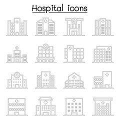 Fototapeta premium Hospital building icon set in thin line style