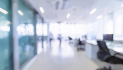 Fototapeta premium Modern Workplace Environment. Blurred Perspective Highlighting Open Office Layouts, Bright Lighting, and the Dynamic Collaboration Atmosphere of Contemporary Corporate Spaces 