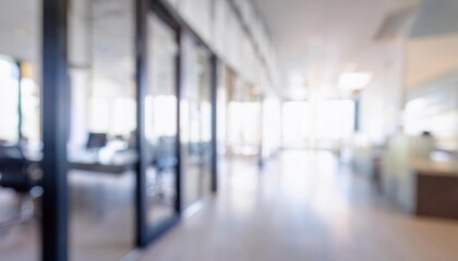 Fototapeta premium Bright and Contemporary Open Office Interior with Natural Lighting, Sleek Glass Walls, Minimalist Design, and Functional Layout to Enhance Productivity, Collaboration, and a Modern Work Environment