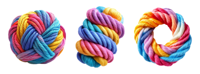 Colorful Twisted Rope Knots on Transparent Background