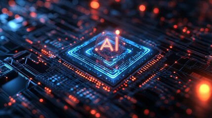 Obraz premium AI technology glowing on a circuit board