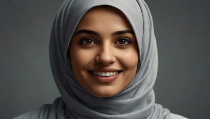 Naklejka premium Vector face of a smiling Muslim woman in hijab.
