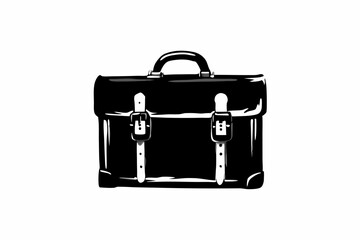 Silhouette Design of a Vintage Briefcase with Classic Handle and Detailed Latches in a Minimalist Style