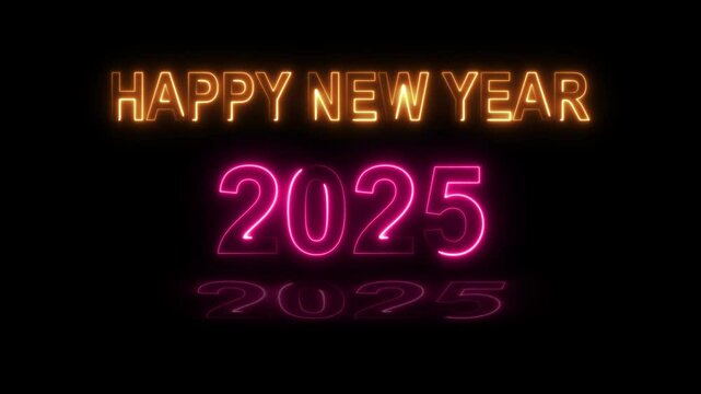 Neon, Glowing Happy New Year 2025 animation. Merry Christmas and happy new year animation shiny light animation texture decoration template.