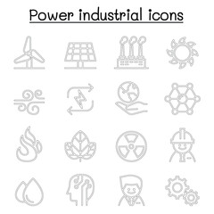 Fototapeta premium Power & Energy industrial icon set in thin line style