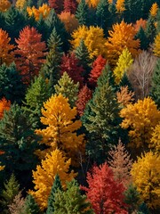 Vibrant autumn forest with colorful foliage.