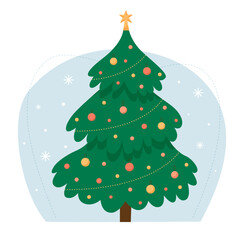 Christmas concept. Winter scene with a decorated Christmas tree. Merry Christmas and a happy new year.