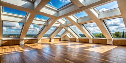 Interior shot of roof windows offering a panoramic view , Dormer windows, skylight, natural light,...