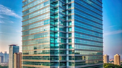 Fototapeta premium Detailed shot of a glass skyscraper in Mumbai, India , skyscraper, glass, modern, architecture, building, urban, city, Mumbai