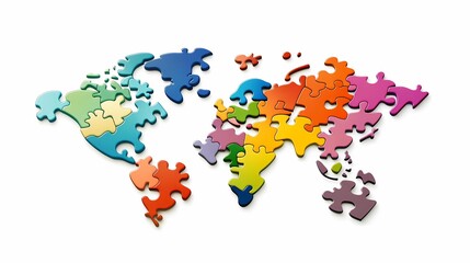 Fototapeta premium Colorful World Map Puzzle Pieces on a White Background Representing Global Diversity and Connection Through Unity in Collaboration and Learning