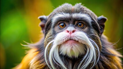 Close-up photo of the distinctive bushy mustaches of the Emperor Tamarin monkey, Emperor Tamarin, monkey, wildlife, animals