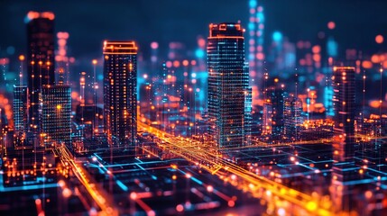 Fototapeta premium Neon Cityscape: A Digital Metropolis at Night
