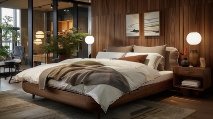 scandinavian bed, stylish bed sheets and pillows