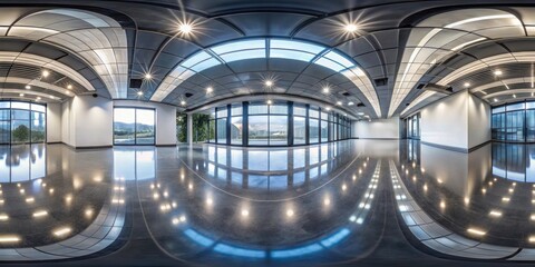 Obraz premium VR studio panorama with stunning reflections, perfect for immersive experiences, virtual reality, 360 degrees, studio