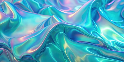 Obraz premium Holographic pastel neon aqua menthe cyan color surface with iridescent abstract effect , holographic, pastel, neon, aqua