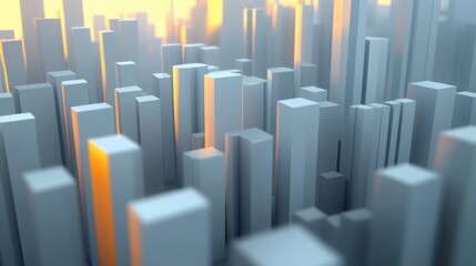 Obraz premium Abstract cityscape with glowing sunset reflections, AI