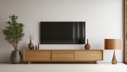 mockup a cabinet television with decoration in minimalist room on white background 3d rendering