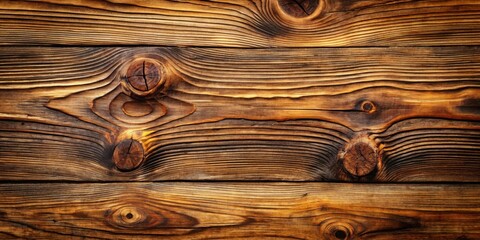 A close-up view of rich brown wood grain with prominent knots and a textured surface