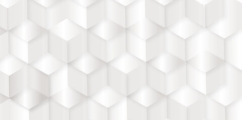 Fototapeta premium Abstract white background with hexagons . white gray Hexagonal Background Luxury White Pattern seamless bright white abstract honeycomb background 3D Futuristic abstract geometric mesh cell texture. 