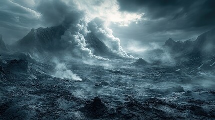 Obraz premium Apocalyptic Volcanic Landscape: A Dark Fantasy Scene
