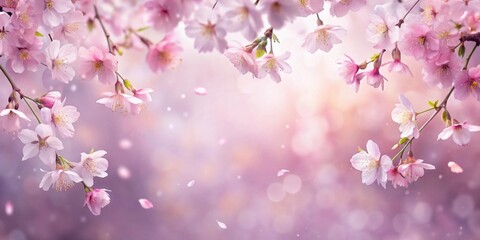 Fototapeta premium Delicate Pink Blossoms Cascading Down in a Gentle Spring Breeze, Their Petals Falling Gracefully Like Soft Rain
