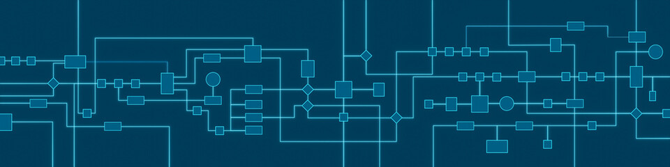 Blueprint, flow chart, organization chart, decision tree, master plan. Progress, connection, industry organization, steps, procedure, approach, node data, network.