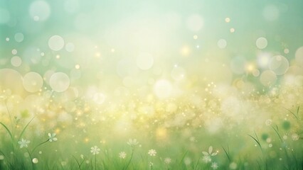 Obraz premium A dreamy, ethereal landscape with blurred lights and delicate flowers, a soft, light green background with bokeh effect