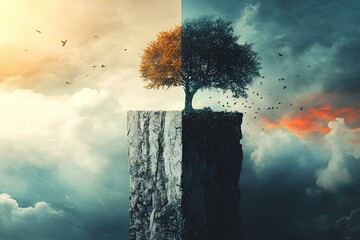 Create a conceptual image that symbolizes the transition from one year to the next, using abstract elements or metaphorical imagery