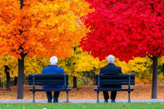 A heartfelt conversation between two strangers on a park bench. Generative AI