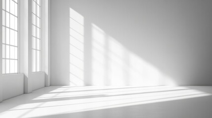 Obraz premium Minimalist White Room with Sunlight Streaming Through Windows
