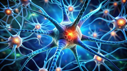 Biology nerve cell with biomedicine concept, rendering, biology, nerve cell, biomedicine, rendering, science, medical