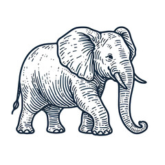 Fototapeta premium Hand drawn elephant outline illustration on white background