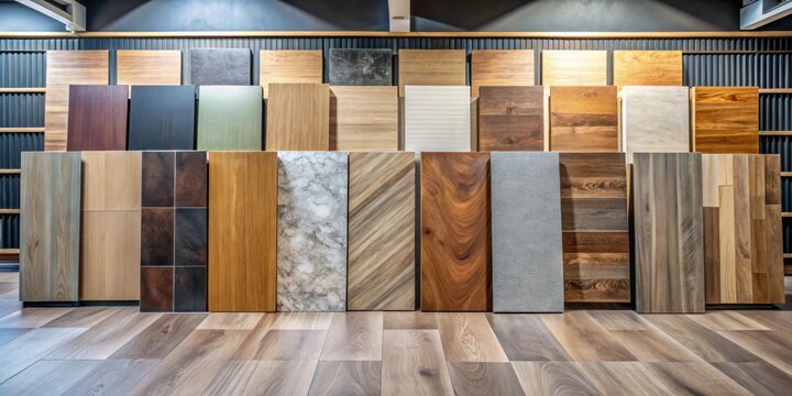Wood laminate floor square samples and vinyl tile mockup display, wood, laminate, floor, square, samples, vinyl, tile