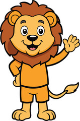 Obraz premium Friendly Lion Cartoon Illustration: A cheerful cartoon lion with a warm smile, waving hello