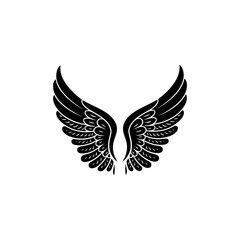 Obraz premium A pair of black wings silhouette, Wings of Cupid, Angel, eagle, hawk or falcon bird wings feather wing pair set illustration, wing vector tattoo design, wing silhouette illustration