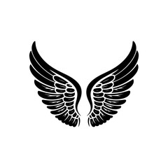A pair of black wings silhouette, Wings of Cupid, Angel, eagle, hawk or falcon bird wings feather wing pair set illustration, wing vector tattoo design, wing silhouette illustration