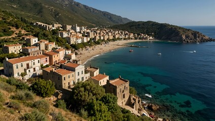 View of Nonza village, Cap Corse, Corsica, France.