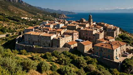 Fototapeta premium View of Nonza village, Cap Corse, Corsica, France.
