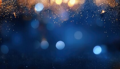Obraz premium Enchanting Golden and Blue Bokeh Lights. Perfect for Festive Backgrounds, Holiday Greetings, Nighttime Photography Concepts, or Dreamy Artistic Digital Designs with Sparkling Depth