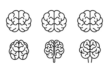 Set of human brain cerebrum line art vector icon illustration on white background.brain,medical science isolated.