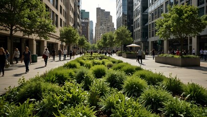 Obraz premium Urban green space flourishing in the middle of a busy city.