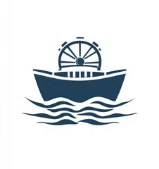 Stylized silhouette of a paddle boat on water.