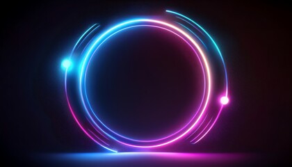 Obraz premium A vibrant, glowing circular design with dynamic blue and pink light trails against a dark background, creating a sense of energy and motion.