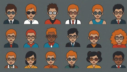 User vector icon set featuring various people in simple linear design.