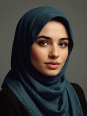 Naklejka premium Vector face of a Muslim woman in a hijab with a cute expression.