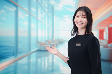 Fototapeta premium クルーズ船で働く若い女性のクルー